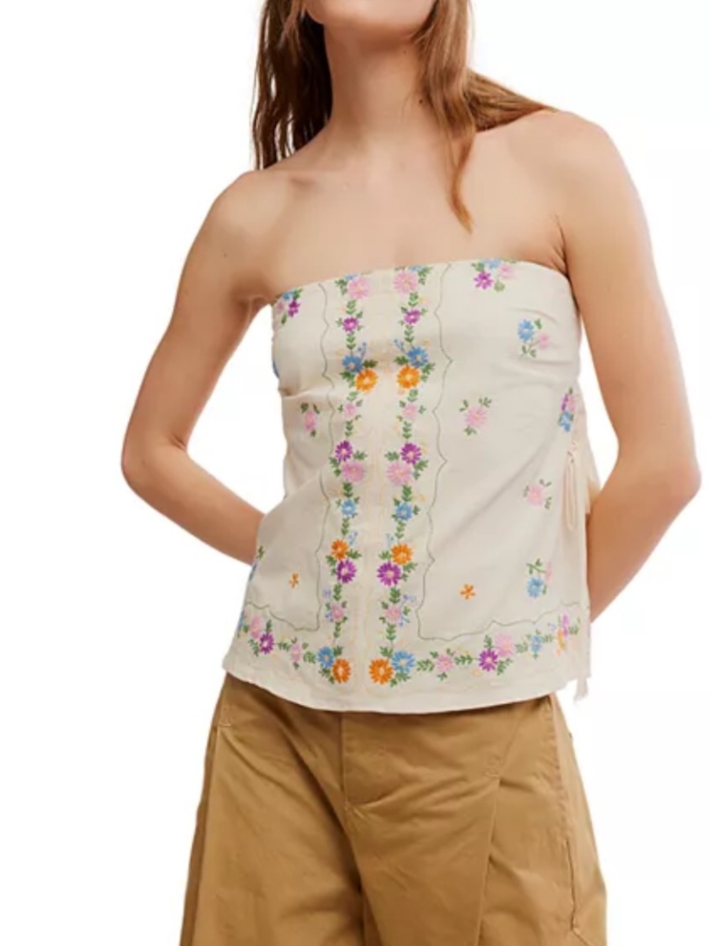 Doily Days Cream Boho Embroidered Tube Top Sz Medium